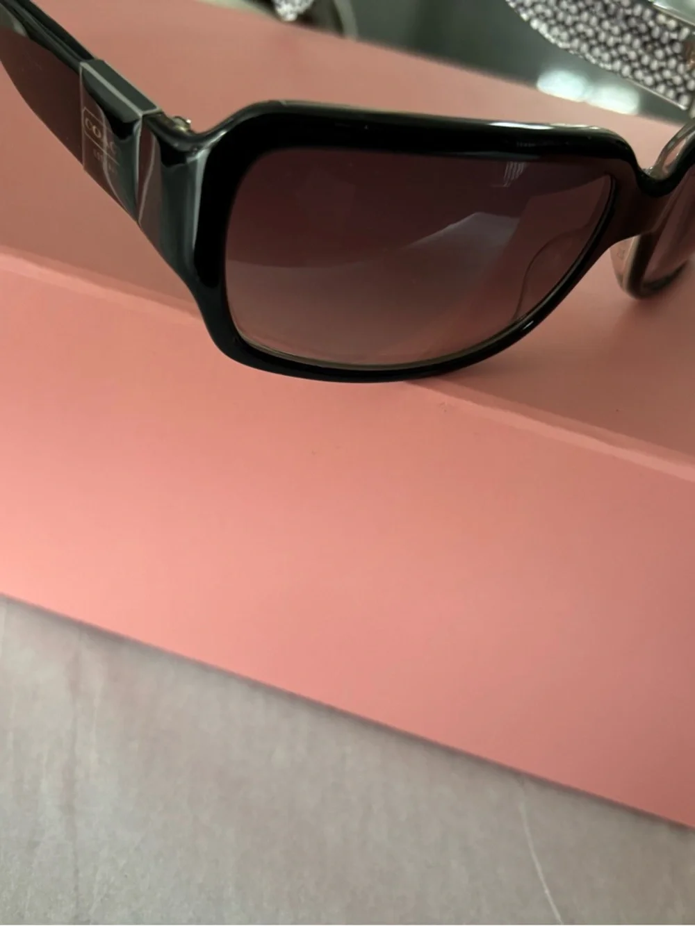 COACH Black Square Frame Delphine Sunglasses with Dark Lenses - Picture 6 of 7